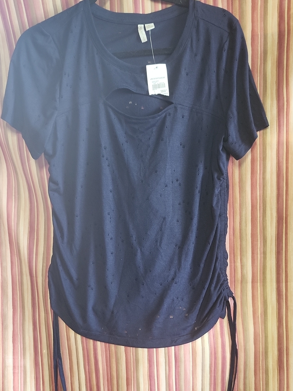 Women’s Navy Short-Sleeve Jersey with Front Keyhole and Side Ties